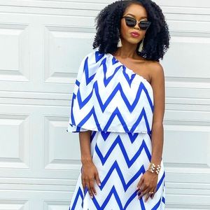 One Shoulder Chevron Maxi Dress